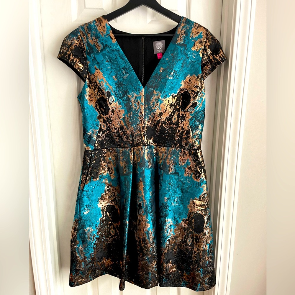 Vince Camuto Jacquard Fit and Flare Metallic Dress